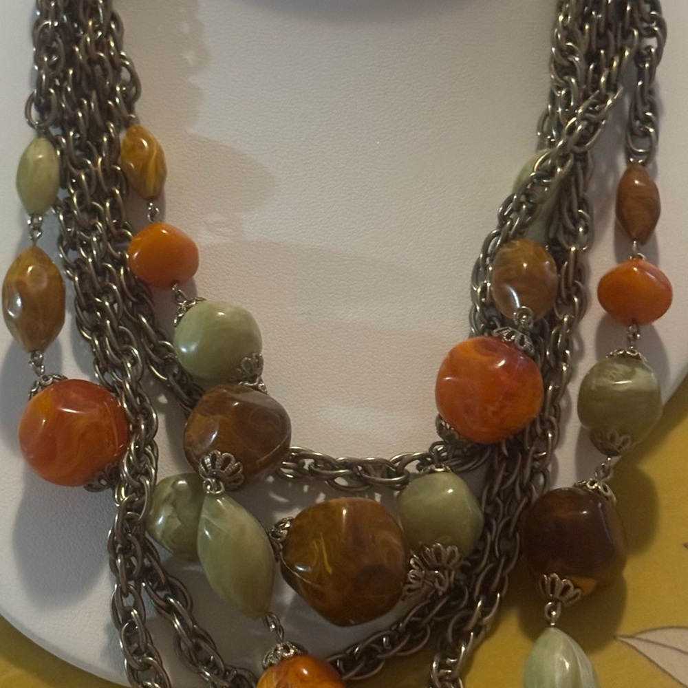 Multistrand Orange and Olive Bead Necklace - Fashion Brand